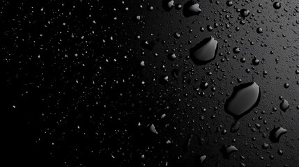 Poster - A close-up of water droplets on a black surface, creating a sleek, modern aesthetic.
