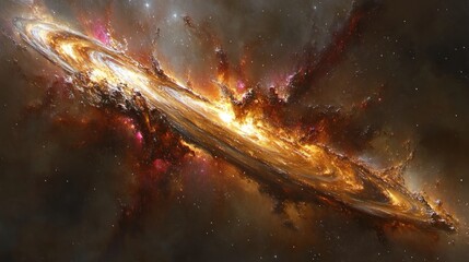 Wall Mural - swirling fiery cosmic nebula, stars, interstellar dust.