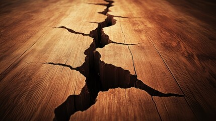 Poster - A close-up view of a cracked wooden surface, highlighting texture and damage.