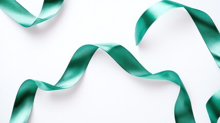 Wall Mural - A flowing green ribbon on a white background for decoration.