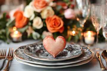 Wall Mural - Valentines day table setting. ai generated