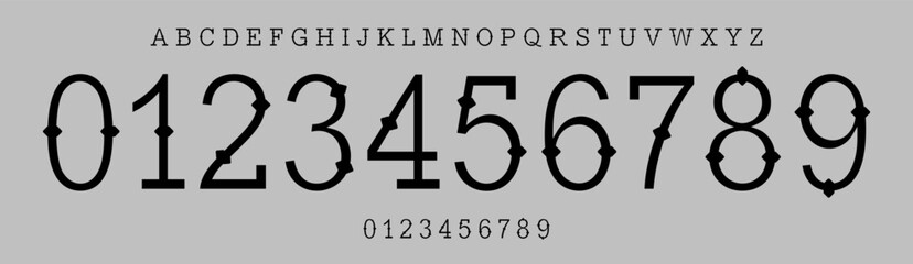 Aufkleber - Tattoo slab serif typography, traditional mexican numbers and letters, sailor tattoo font for dead day los muertos branding, jersey numbers, team merchandise. Vector typeset.