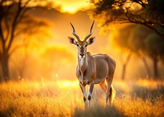 common eland antelope in african savanna with bokeh background - wildlife photography