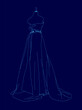 © German Ovchinnikov - Blue dress with a long train is shown in a blue background. The dress is drawn in a stylized way, with the train extending from the waist down to the floor. The dress is elegant and sophisticated