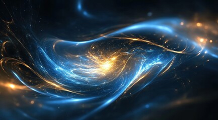 Wall Mural - Blue and gold abstract background with bokeh lights. Cosmic galaxy. 