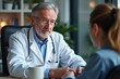 © velikiyzayats - Elderly doctor in white coat consulting patient in professional office setting, conveying trust and expertise in healthcare.