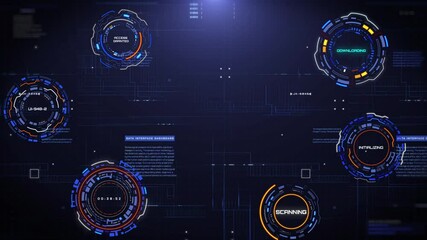 Leinwandbilder - HUD futuristic spinning circle crosshair element with digital data, chart for business development, game, technology motion 4K motion.