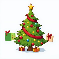 illustration of a christmas tree with presents and a star on top.