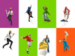 © master1305 - Different people of various professions and lifestyle, standing in dynamic poses against multicolored backgrounds. Collage. Concept of profession, lifestyle, emotions