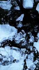 Aufkleber - Super slow motion of falling piece of ice on black background. Filmed on high speed cinema camera, 1000 fps. Vertical aspect ratio.