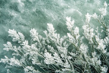 Wall Mural - Frozen grass emerging from ice surface in winter landscape