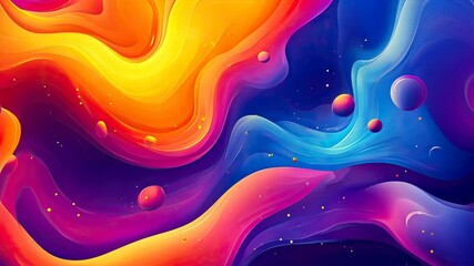 Wall Mural - Vibrant Abstract Background Cosmic Swirling of Orange, Pink, Blue, and Purple Colors Creating Colorful and Energetic Atmosphere with Floating Spheres.