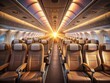 © prapatsorn - Empty Airplane Cabin Interior: Atmospheric Overhead Lighting, Rows of Seats, Aviation Stock Photo