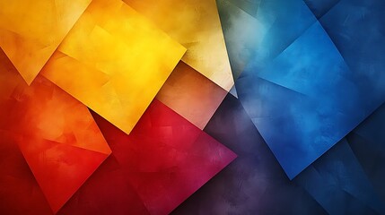 Wall Mural - Abstract background with vibrant overlapping squares in shades of red, orange, yellow, and blue.