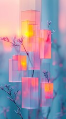 Aufkleber - Abstract Pastel Geometric Shapes Illuminated at Sunset