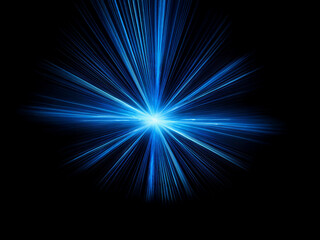 Fototapete - A burst of vibrant blue light explodes from a central point against a stark black background, creating a dynamic and energetic visual.  The light streaks radiate outwards, suggesting speed and power.