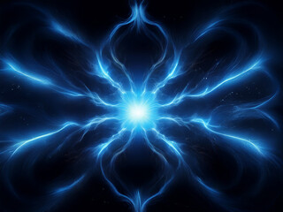 Aufkleber - Intricate, glowing blue fractal design radiates from a central point, resembling a stylized flower or starburst against a dark background.  The energy is captivating.