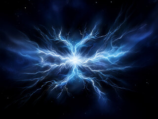 Aufkleber - A vibrant, blue energy burst explodes across a dark, starlit void.  Intricate lightning-like patterns radiate outwards from a central point of intense light.
