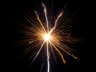 Poster - A bright sparkler bursts against a black background, radiating light and energy in a starburst pattern.  The glowing lines create a dynamic, celebratory feel.