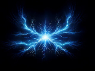 Poster - A radiant, blue energy formation resembles a butterfly's wings, emanating a bright light from its core against a dark background. The intricate, branching patterns evoke a sense of power and ethereal 