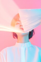 Aufkleber - Dreamy Fairy Tale Glow with Creative Pastel Lighting in Minimalist Portrait