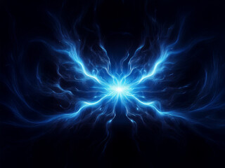 Aufkleber - A vibrant, glowing blue energy formation resembling a butterfly's wings expands from a central light source against a dark background.  The image evokes feelings of power and ethereal beauty.
