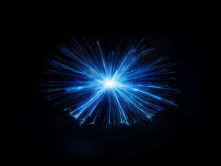 Poster - A vibrant blue energy burst explodes from a central point against a pitch-black background, radiating light and motion.  The effect is dynamic and intensely luminous.