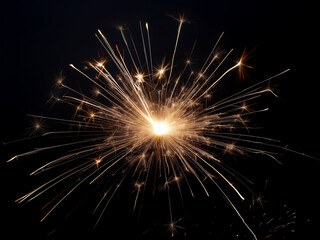 Poster - A bright firework bursts against a dark night sky, its fiery sparks radiating outwards in a dazzling display.  The glowing embers create a mesmerizing pattern of light.