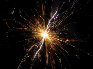 Poster - A brilliant burst of light explodes outwards, radiating golden and white sparks against a deep black background.  The energy is dynamic and captivating.