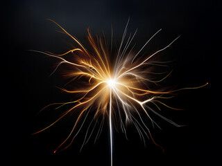 Poster - A burst of light, resembling a sparkler or a dandelion, explodes outwards against a dark background.  Intricate, glowing lines radiate from a central point, creating a sense of energy and movement.