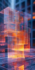 Poster - Surreal Geometric Financial Blueprint with Glowing Abstract Lines