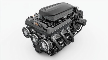 Poster - A detailed illustration of a high-performance automotive engine showcasing its design and components.