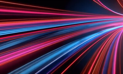 Wall Mural - high-speed light trail animation with red and blue light motion trails conveys a sense of fast movem