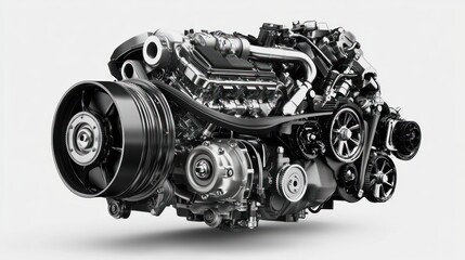 Poster - A detailed rendering of an automotive engine showcasing its mechanical components.