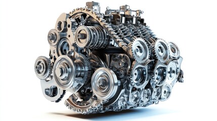Poster - A detailed view of a complex mechanical engine showcasing its intricate components.
