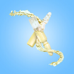 Wall Mural - Ampoules and splash of liquid in air on light blue background