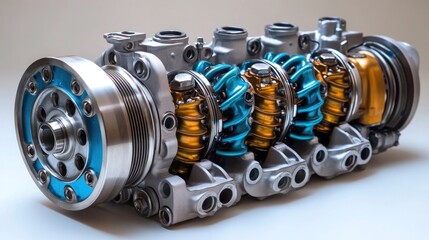 Poster - A detailed view of a mechanical engine component showcasing springs and valves.