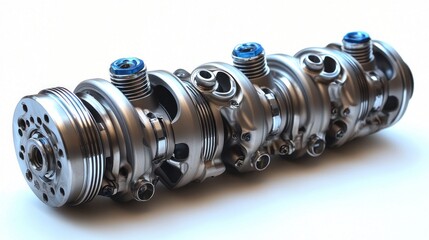 Fototapete - A detailed view of a metallic engine component, likely a crankshaft, used in machinery.