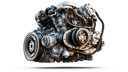 Poster - A detailed view of a modern automotive engine showcasing its complex components.