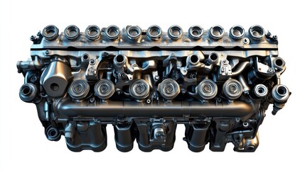 Poster - A detailed view of an automotive engine, showcasing its components and design.