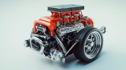 Poster - A detailed rendering of a classic car engine showcasing its components and design.