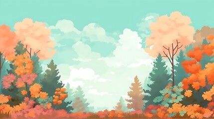 Wall Mural - Serene Autumn Woodland Landscape With Pastel Hues