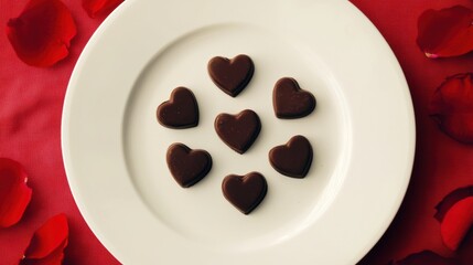 Close-up of valentine's day chocolate hearts romantic food photography on white plate