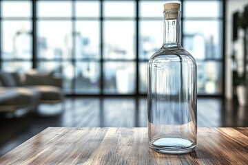 Canvas Print - A wood table top against a defocused living room background, generated through image.