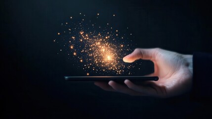 Entrepreneur sketching a mobile app interface on a digital tablet, every element precise, focus, goalsetting, direction