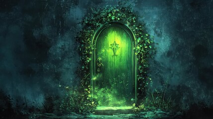 Wall Mural - Enchanting Green Doorway Hidden In Verdant Foliage