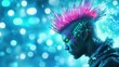 © mashimara - A futuristic woman with neon pink mohawk and bold makeup in a cyberpunk setting, symbolizing rebellion, modernity, and individuality.