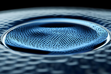 Abstract close-up of textured blue fabric within a metallic frame, suggesting technology, design, or innovation.