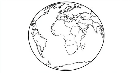 Wall Mural - Black and White Line Art Illustration of the Earth for Coloring Books, Educational Materials