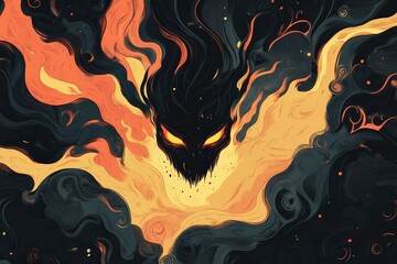 Poster - Fiery Abstract Creature Emerging From Swirling Flames